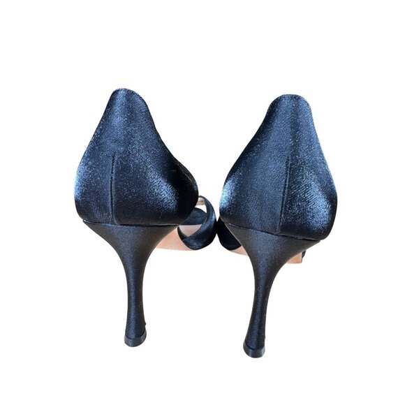 Manolo Blahnik Sedaraby Black Satin Crystal Heels Shoes Size 38.5 - Picture 6 of 11
